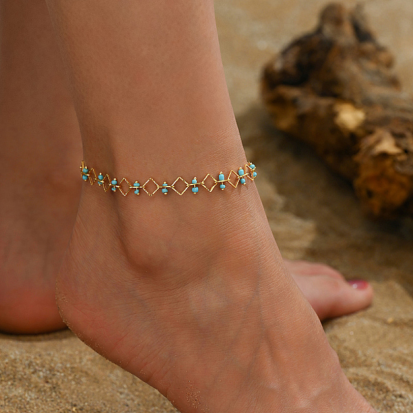PandaHall Real 18K Gold Plated Turquoise Beads Anklets, Rhombus Link Chain Anklets for Women Brass
PandaHall Real 18K Gold Plated Turquoise Beads Anklets, Rhombus Link Chain Anklets for Women Brass
