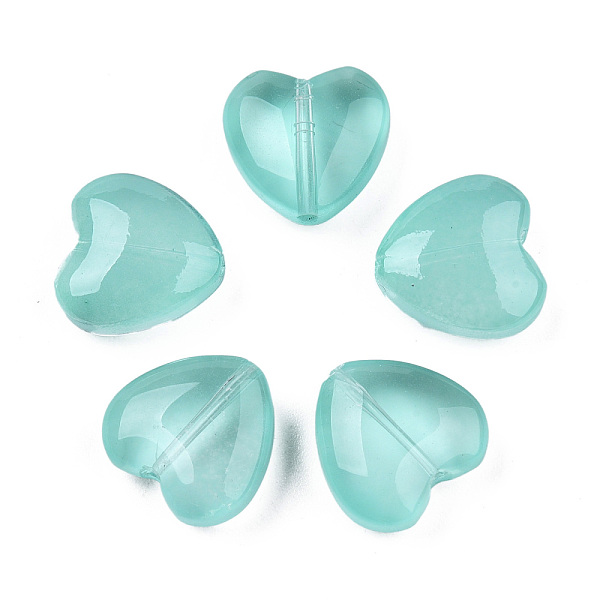 PandaHall Transparent Spray Painted Glass Beads, Heart, Turquoise, 12x12x5.5mm, hole: 0.9~1mm Glass Heart Green 
PandaHall Transparent Spray Painted Glass Beads, Heart, Turquoise, 12x12x5.5mm, hole: 0.9~1mm Glass Heart Green