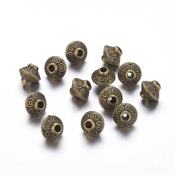 PandaHall Tibetan Style Spacer Beads, Lead Free & Cadmium Free & Nickel Free, Bicone, Antique Bronze, 5.4x6.3mm, Hole: 1mm Alloy Bicone
PandaHall Tibetan Style Spacer Beads, Lead Free & Cadmium Free & Nickel Free, Bicone, Antique Bronze, 5.4x6.3mm, Hole: 1mm Alloy Bicone