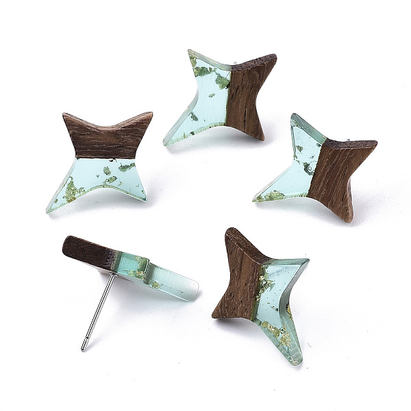 PandaHall Transparent Resin & Walnut Wood Stud Earrings, with 304 Stainless Steel Pin and Gold Foil, Star, Pale Turquoise, 21x17~18mm, Pin..., Cyan
PandaHall Transparent Resin & Walnut Wood Stud Earrings, with 304 Stainless Steel Pin and Gold Foil, Star, Pale Turquoise, 21x17~18mm, Pin..., Cyan