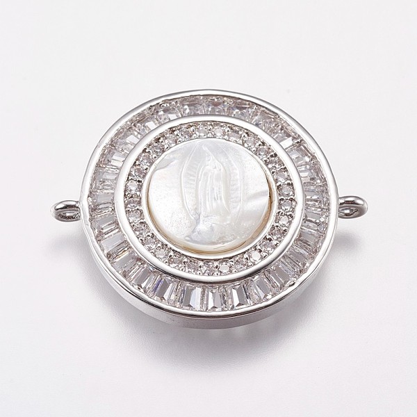 PandaHall Brass Micro Pave Cubic Zirconia Links, Clear, with Shell, Flat Round with Virgin Mary, Platinum, 21x26x5mm, Hole: 1.5mm...
PandaHall Brass Micro Pave Cubic Zirconia Links, Clear, with Shell, Flat Round with Virgin Mary, Platinum, 21x26x5mm, Hole: 1.5mm...