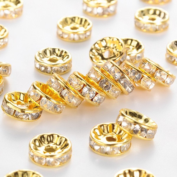 PandaHall Brass Rhinestone Spacer Beads, Grade B, Clear, Golden Metal Color, Size: about 10mm in diameter, 4mm thick, hole: 2mm...
PandaHall Brass Rhinestone Spacer Beads, Grade B, Clear, Golden Metal Color, Size: about 10mm in diameter, 4mm thick, hole: 2mm...