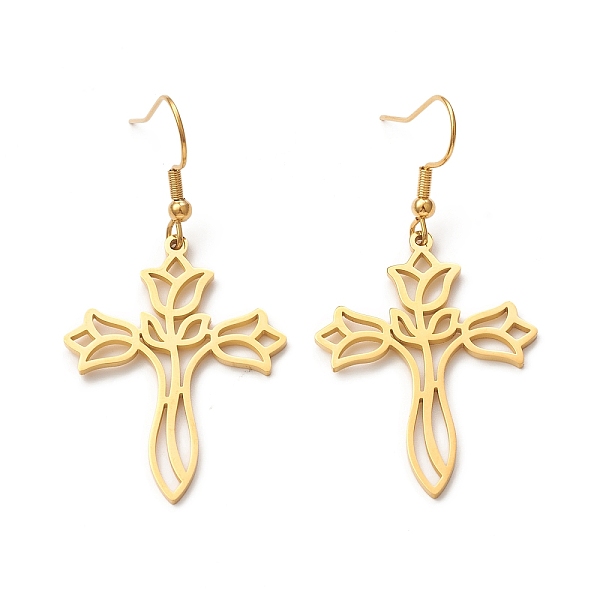 PandaHall 304 Stainless Steel Hollow Out Cross with Flower Dangle Earrings for Women, Golden, 52mm, Pin: 0.7mm 304 Stainless Steel
PandaHall 304 Stainless Steel Hollow Out Cross with Flower Dangle Earrings for Women, Golden, 52mm, Pin: 0.7mm 304 Stainless Steel