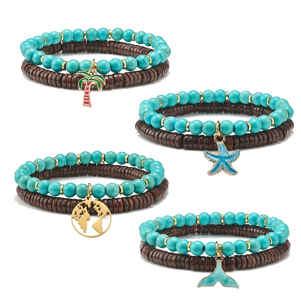 PandaHall Natural Coconut & Synthetic Turquoise(Dyed) Beads Stretch Bracelets Set, Alloy Enamel Charm Bracelets for Women, Mixed Shape...
PandaHall Natural Coconut & Synthetic Turquoise(Dyed) Beads Stretch Bracelets Set, Alloy Enamel Charm Bracelets for Women, Mixed Shape...