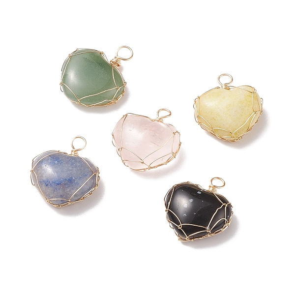 PandaHall Natural Mixed Stone Pendants, with Real 18K Gold Plated Copper Wire Wrapped, Heart, 27.5x23.5x11mm, Hole: 3.8mm Mixed Stone Heart
PandaHall Natural Mixed Stone Pendants, with Real 18K Gold Plated Copper Wire Wrapped, Heart, 27.5x23.5x11mm, Hole: 3.8mm Mixed Stone Heart