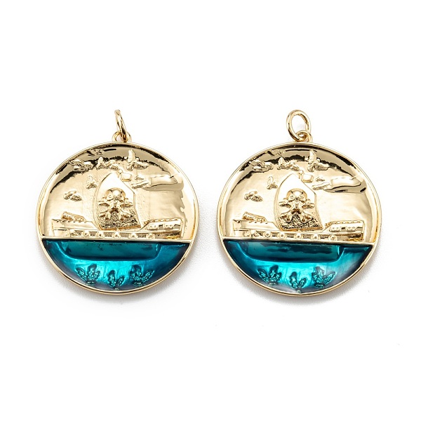 PandaHall Brass Enamel Pendants, with Jump Rings, Long-Lasting Plated, Flat Round with Boat, Dark Cyan, Real 18K Gold Plated, 27.5x25x2.5mm...
PandaHall Brass Enamel Pendants, with Jump Rings, Long-Lasting Plated, Flat Round with Boat, Dark Cyan, Real 18K Gold Plated, 27.5x25x2.5mm...