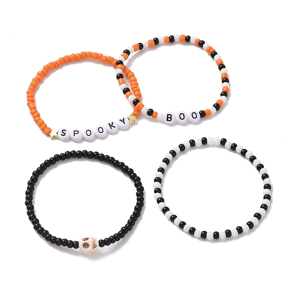 PandaHall 4Pcs 4 Styles Glass Seed & Acrylic & Synthetic Turquoise Skull Beaded Stretch Bracelets Set, Word Spookey Boo Stackable Bracelets..., Multicolor
PandaHall 4Pcs 4 Styles Glass Seed & Acrylic & Synthetic Turquoise Skull Beaded Stretch Bracelets Set, Word Spookey Boo Stackable Bracelets..., Multicolor