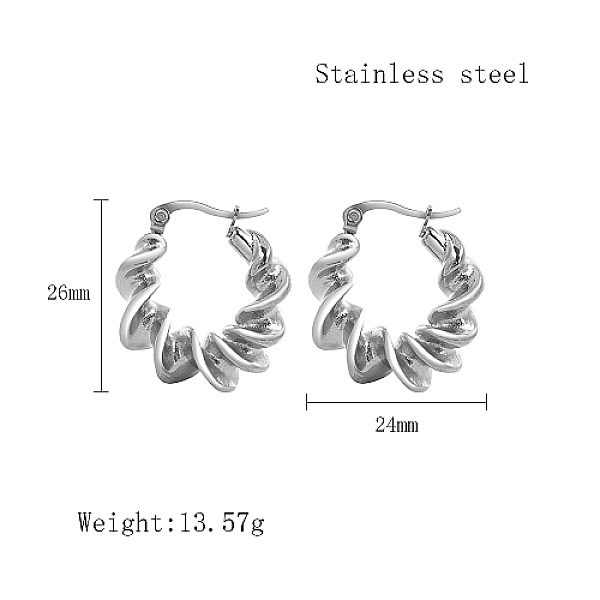 PandaHall Stainless Steel Hoop Earrings for Women, Stainless Steel Color, Twist, 26x24mm Stainless Steel Twist
PandaHall Stainless Steel Hoop Earrings for Women, Stainless Steel Color, Twist, 26x24mm Stainless Steel Twist