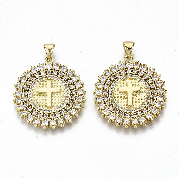 PandaHall Brass Micro Pave Clear Cubic Zirconia Pendants, Nickel Free, with Snap on Bails, Flat Round with Cross, Real 16K Gold Plated...
PandaHall Brass Micro Pave Clear Cubic Zirconia Pendants, Nickel Free, with Snap on Bails, Flat Round with Cross, Real 16K Gold Plated...