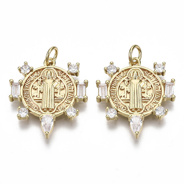 PandaHall Brass Micro Pave Clear Cubic Zirconia Pendants for Religion, with Jump Ring, Nickel Free, Flat Round with Saint Benedict, Real 16K...
PandaHall Brass Micro Pave Clear Cubic Zirconia Pendants for Religion, with Jump Ring, Nickel Free, Flat Round with Saint Benedict, Real 16K...