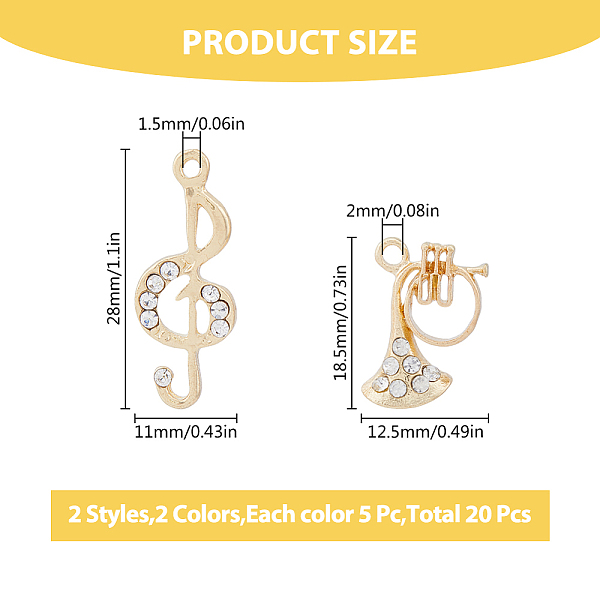 PandaHall SUPERFINDINGS 20Pcs 4 Style Rack Plating Charms Alloy Rhinestone Pendants Platinum Golden Musical Note Instruments Charms..., Clear
PandaHall SUPERFINDINGS 20Pcs 4 Style Rack Plating Charms Alloy Rhinestone Pendants Platinum Golden Musical Note Instruments Charms..., Clear