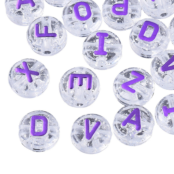 PandaHall Plating Transparent Acrylic Beads, with Glitter Powder, Metal Enlaced, Flat Round with Letter, Blue Violet, 10x6mm, Hole: 1.8mm...
PandaHall Plating Transparent Acrylic Beads, with Glitter Powder, Metal Enlaced, Flat Round with Letter, Blue Violet, 10x6mm, Hole: 1.8mm...