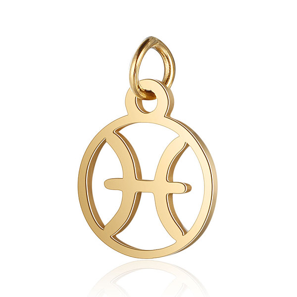 PandaHall 201 Stainless Steel Charms, with Jump Rings, Polished, Flat Round with Constellation, Golden, Pisces, 13x11x1mm, Hole: 2.5mm 201...
PandaHall 201 Stainless Steel Charms, with Jump Rings, Polished, Flat Round with Constellation, Golden, Pisces, 13x11x1mm, Hole: 2.5mm 201...