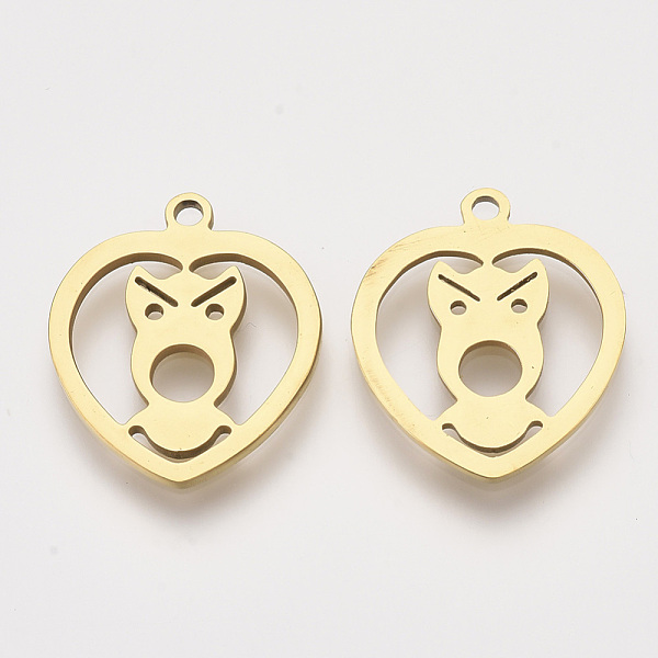 PandaHall 201 Stainless Steel Puppy Pendants, Laser Cut Pendants, Heart with Dog, Golden, 17.5x15x1mm, Hole: 1.2mm 201 Stainless Steel Heart
PandaHall 201 Stainless Steel Puppy Pendants, Laser Cut Pendants, Heart with Dog, Golden, 17.5x15x1mm, Hole: 1.2mm 201 Stainless Steel Heart