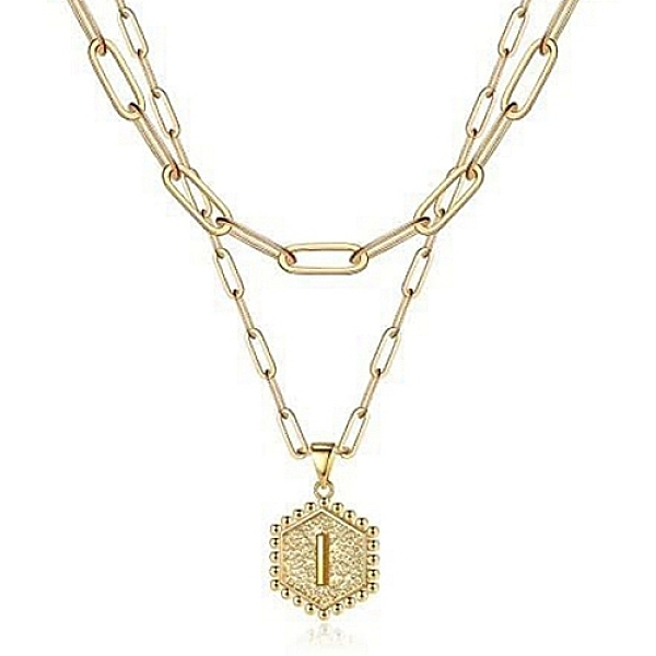 PandaHall Real 18K Gold Plated Stainless Steel Paperclip Chains Double Layer Necklaces, Hexagon with Initial Letter Pendant Necklace, Letter...
PandaHall Real 18K Gold Plated Stainless Steel Paperclip Chains Double Layer Necklaces, Hexagon with Initial Letter Pendant Necklace, Letter...