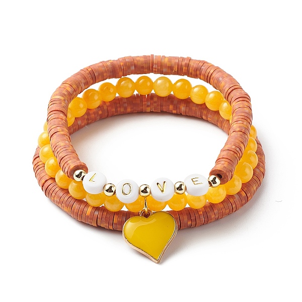 PandaHall 3Pcs 3 Style Natural Dyed Yellow Jade & Acrylic Word Love Beaded Stretch Bracelets Set with Alloy Enamel Heart Charms, Polymer..., Brown
PandaHall 3Pcs 3 Style Natural Dyed Yellow Jade & Acrylic Word Love Beaded Stretch Bracelets Set with Alloy Enamel Heart Charms, Polymer..., Brown