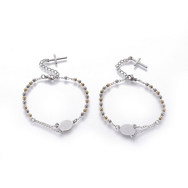 PandaHall 304 Stainless Steel Charm Bracelets, Religion Theme, Oval and Cross, Rosary Center Pieces, Golden & Stainless Steel Color, 6-3/4...
PandaHall 304 Stainless Steel Charm Bracelets, Religion Theme, Oval and Cross, Rosary Center Pieces, Golden & Stainless Steel Color, 6-3/4...
