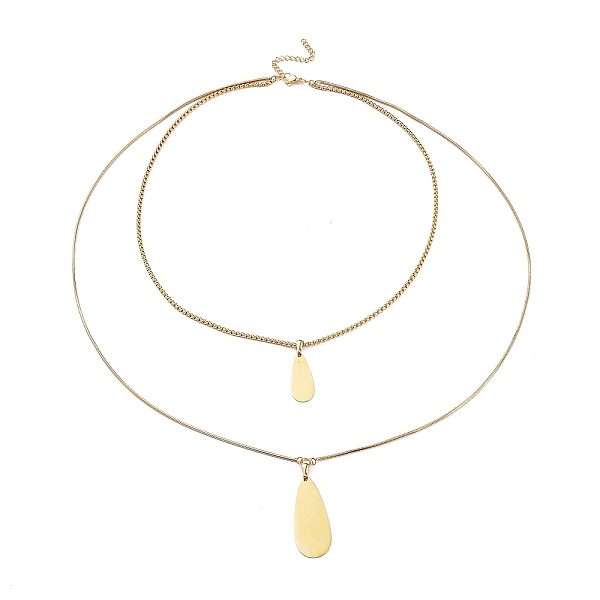 PandaHall 304 Stainless Steel Double Layer Necklaces, with Box Chains & Snake Chains, Teardrop, Golden, 20.47 inch(52cm) 304 Stainless Steel
PandaHall 304 Stainless Steel Double Layer Necklaces, with Box Chains & Snake Chains, Teardrop, Golden, 20.47 inch(52cm) 304 Stainless Steel