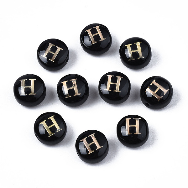 PandaHall Handmade Lampwork Beads, with Golden Plated Brass Etched Metal Embellishments, Flat Round with Alphabet, Letter.H, 8x5mm, Hole..., Black
PandaHall Handmade Lampwork Beads, with Golden Plated Brass Etched Metal Embellishments, Flat Round with Alphabet, Letter.H, 8x5mm, Hole..., Black