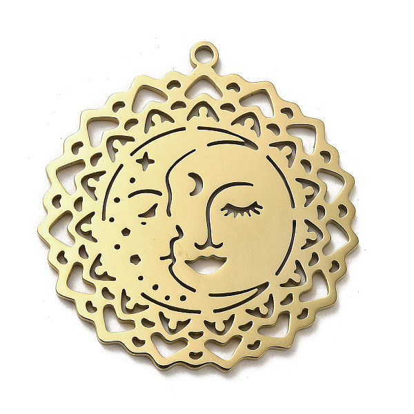 PandaHall 304 Stainless Steel Pendants, Sun with Human Face Charm, Golden, 40.5x38x1.5mm, Hole: 2mm 304 Stainless Steel Sun
PandaHall 304 Stainless Steel Pendants, Sun with Human Face Charm, Golden, 40.5x38x1.5mm, Hole: 2mm 304 Stainless Steel Sun