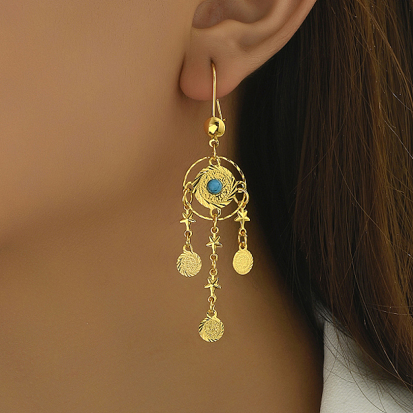 PandaHall Exquisite Vintage Gold Circle Earrings with Unique Ethnic Style, Flat Round with Star, Dangle Earrings Brass Flat Round
PandaHall Exquisite Vintage Gold Circle Earrings with Unique Ethnic Style, Flat Round with Star, Dangle Earrings Brass Flat Round