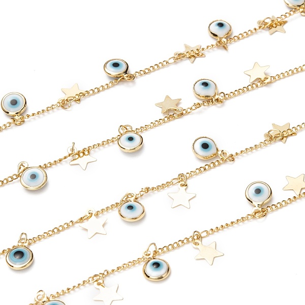 PandaHall 3.28 Feet Handmade Brass Curb Chains, with Evil Eye Glass Charms, Long-lasting Plated, Soldered, Flat Round with Evil Eye, Star..., White
PandaHall 3.28 Feet Handmade Brass Curb Chains, with Evil Eye Glass Charms, Long-lasting Plated, Soldered, Flat Round with Evil Eye, Star..., White