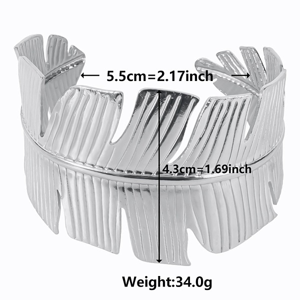 PandaHall Stylish European and American Feather 304 Stainless Steel Cuff Bangles for Women Stainless Steel
PandaHall Stylish European and American Feather 304 Stainless Steel Cuff Bangles for Women Stainless Steel