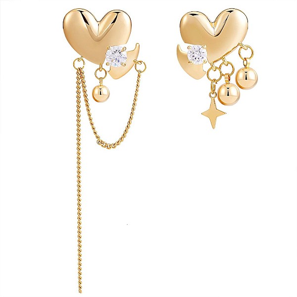 PandaHall Clear Cubic Zirconia Heart with Moon & Star Asymmetrical Earrings, Brass Long Tassel Dangle Earrings for Women, Golden, 94.5x25mm...
PandaHall Clear Cubic Zirconia Heart with Moon & Star Asymmetrical Earrings, Brass Long Tassel Dangle Earrings for Women, Golden, 94.5x25mm...