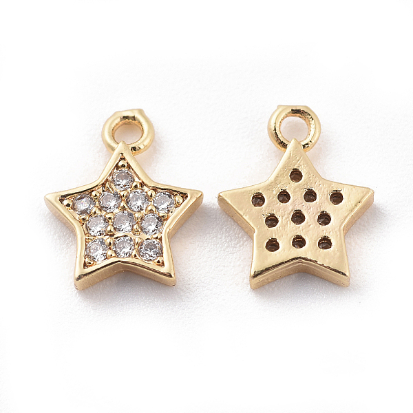 PandaHall Brass Cubic Zirconia Charms, Star, Clear, Real 18K Gold Plated, 9x8x2mm, Hole: 1mm Brass+Cubic Zirconia Star Clear
PandaHall Brass Cubic Zirconia Charms, Star, Clear, Real 18K Gold Plated, 9x8x2mm, Hole: 1mm Brass+Cubic Zirconia Star Clear