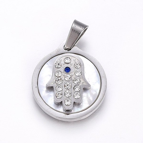 PandaHall 304 Stainless Steel Pendants, with Shell and Rhinestone, Flat Round with Hamsa Hand/Hand of Fatima/Hand of Miriam, Stainless Steel..., White
PandaHall 304 Stainless Steel Pendants, with Shell and Rhinestone, Flat Round with Hamsa Hand/Hand of Fatima/Hand of Miriam, Stainless Steel..., White