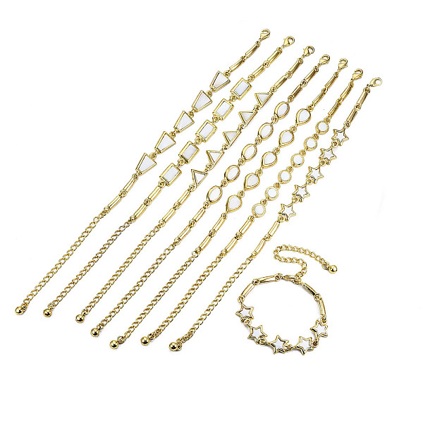 PandaHall Electroplated Alloy Link Bracelets, with Natural Freshwater Shell, Cadmium Free & Lead Free, Mixed Shapes, Seashell Color, Golden...
PandaHall Electroplated Alloy Link Bracelets, with Natural Freshwater Shell, Cadmium Free & Lead Free, Mixed Shapes, Seashell Color, Golden...