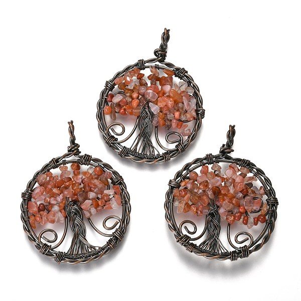 PandaHall Natural Carnelian Pendants, with Red Copper Plated Brass Findings, Flat Round with Tree of Life, 64~67.5x50~51x6~7.5mm, Hole...
PandaHall Natural Carnelian Pendants, with Red Copper Plated Brass Findings, Flat Round with Tree of Life, 64~67.5x50~51x6~7.5mm, Hole...