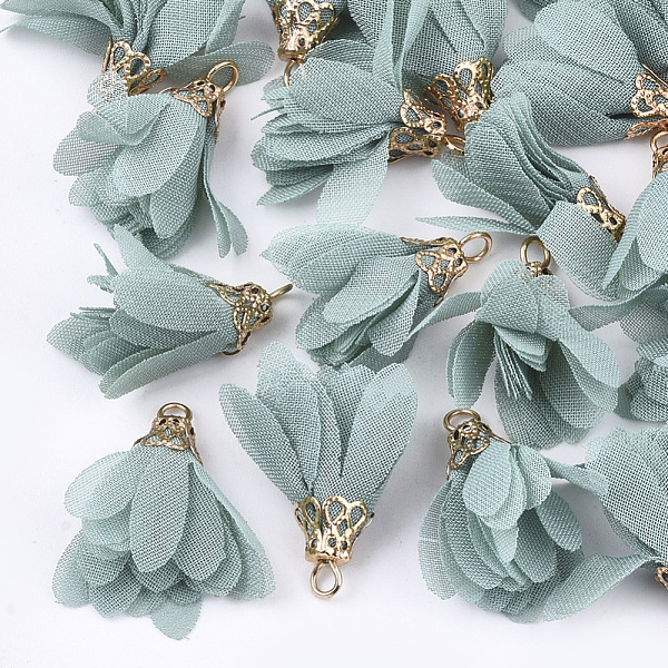 PandaHall Chiffon Pendants, with Iron Findings, Flower, Golden, Medium Aquamarine, 25~27x20~30mm, Hole: 2.5mm Cloth Flower Green
PandaHall Chiffon Pendants, with Iron Findings, Flower, Golden, Medium Aquamarine, 25~27x20~30mm, Hole: 2.5mm Cloth Flower Green