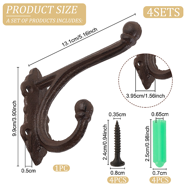 PandaHall Iron Wall Mounted Hook Hangers, with Screws, for Bag Clothes Key Scarf Hanging Holder, Electrophoresis Black, 99x131x39.5mm, Hole...
PandaHall Iron Wall Mounted Hook Hangers, with Screws, for Bag Clothes Key Scarf Hanging Holder, Electrophoresis Black, 99x131x39.5mm, Hole...