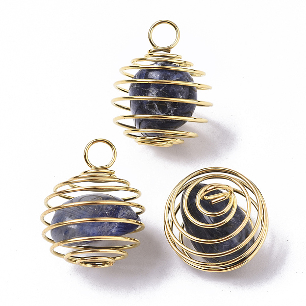 PandaHall Iron Wrap-around Spiral Bead Cage Pendants, with Natural Sodalite Beads inside, Round, Golden, 21x24~26mm, Hole: 5mm Sodalite...
PandaHall Iron Wrap-around Spiral Bead Cage Pendants, with Natural Sodalite Beads inside, Round, Golden, 21x24~26mm, Hole: 5mm Sodalite...
