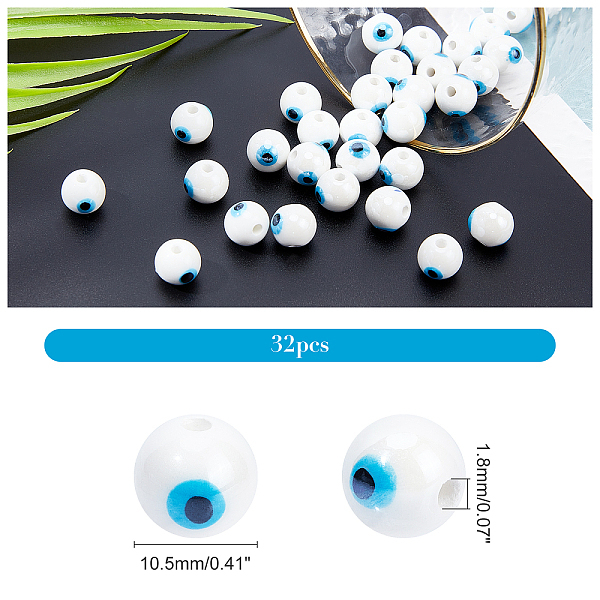 PandaHall 1Strand Handmade Porcelain Ceramic Beads Strands, Bright Glazed Porcelain, Round with Evil Eye, White, 10.5mm, Hole: 1.8mm,about...
PandaHall 1Strand Handmade Porcelain Ceramic Beads Strands, Bright Glazed Porcelain, Round with Evil Eye, White, 10.5mm, Hole: 1.8mm,about...