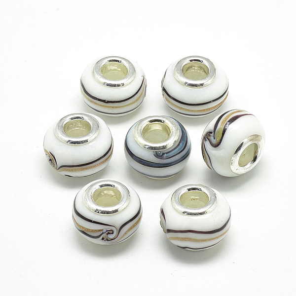 PandaHall Handmade Lampwork European Beads, with Platinum Brass Double Cores, Large Hole Beads, Rondelle, White, 13~15x10mm, Hole: 5mm...
PandaHall Handmade Lampwork European Beads, with Platinum Brass Double Cores, Large Hole Beads, Rondelle, White, 13~15x10mm, Hole: 5mm...