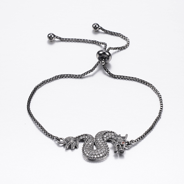 PandaHall Adjustable Brass Micro Pave Cubic Zirconia Bolo Bracelets, Slider Bracelets, with Brass Box Chains, Dragon, Gunmetal, 10-5/8 inch..., Clear
PandaHall Adjustable Brass Micro Pave Cubic Zirconia Bolo Bracelets, Slider Bracelets, with Brass Box Chains, Dragon, Gunmetal, 10-5/8 inch..., Clear