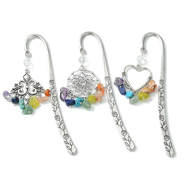 PandaHall 3Pcs 3 Style Fleur-de-lis/Woven Net/Heart Alloy Pendant Bookmark with Chakra Gemstone Chips, Flower Pattern Hook Bookmarks, Mixed..., Multicolor
PandaHall 3Pcs 3 Style Fleur-de-lis/Woven Net/Heart Alloy Pendant Bookmark with Chakra Gemstone Chips, Flower Pattern Hook Bookmarks, Mixed..., Multicolor