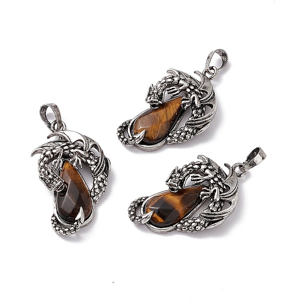 PandaHall Natural Tiger Eye Pendants, Faceted Teardrop Charms with Rack Plating Antique Silver Tone Brass Dragon, Cadmium Free & Lead Free...
PandaHall Natural Tiger Eye Pendants, Faceted Teardrop Charms with Rack Plating Antique Silver Tone Brass Dragon, Cadmium Free & Lead Free...