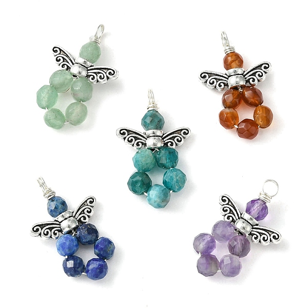 PandaHall 5Pcs 5 Styles Natural Mixed Gemstone Faceted Pendants, Angel Charms with Antique Silver Tone Alloy Wings, 21~22x14x4mm, Hole..., Multicolor
PandaHall 5Pcs 5 Styles Natural Mixed Gemstone Faceted Pendants, Angel Charms with Antique Silver Tone Alloy Wings, 21~22x14x4mm, Hole..., Multicolor