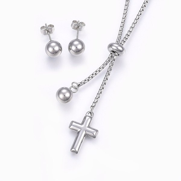 PandaHall 304 Stainless Steel Jewelry Sets, Slider Necklaces and Stud Earrings, Cross and Round, Stainless Steel Color, Necklace: 23.62 inch...
PandaHall 304 Stainless Steel Jewelry Sets, Slider Necklaces and Stud Earrings, Cross and Round, Stainless Steel Color, Necklace: 23.62 inch...