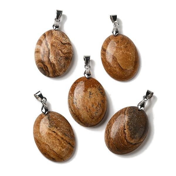 PandaHall Natural Picture Jasper Pendants, Oval Charms with Rack Plating Platinum Plated Brass Snap on Bails, 30x21.5~22x6~6.5mm, Hole...
PandaHall Natural Picture Jasper Pendants, Oval Charms with Rack Plating Platinum Plated Brass Snap on Bails, 30x21.5~22x6~6.5mm, Hole...