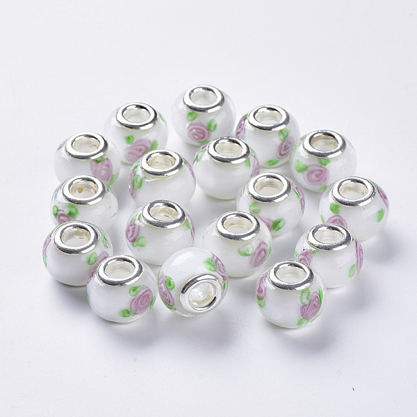 PandaHall Handmade Lampwork European Beads, Large Hole Beads, with Silver Color Plated Brass Double Cores, Inner Flower Lampwork, Rondelle...
PandaHall Handmade Lampwork European Beads, Large Hole Beads, with Silver Color Plated Brass Double Cores, Inner Flower Lampwork, Rondelle...