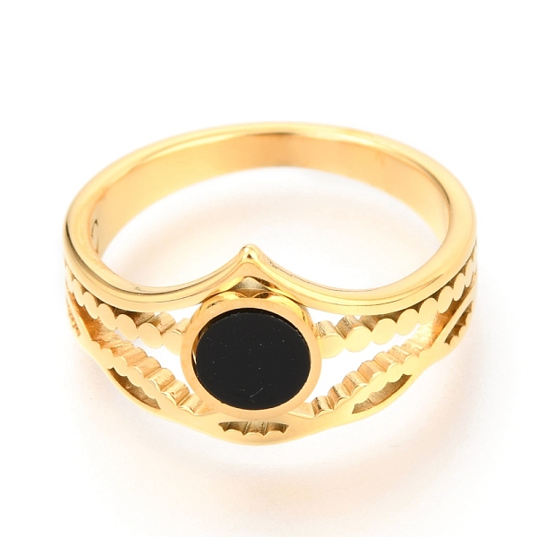PandaHall 304 Stainless Steel Finger Rings, with Resin, Flat Round, Black, Golden, US Size 7, Inner Diameter: 17mm Resin Black
PandaHall 304 Stainless Steel Finger Rings, with Resin, Flat Round, Black, Golden, US Size 7, Inner Diameter: 17mm Resin Black