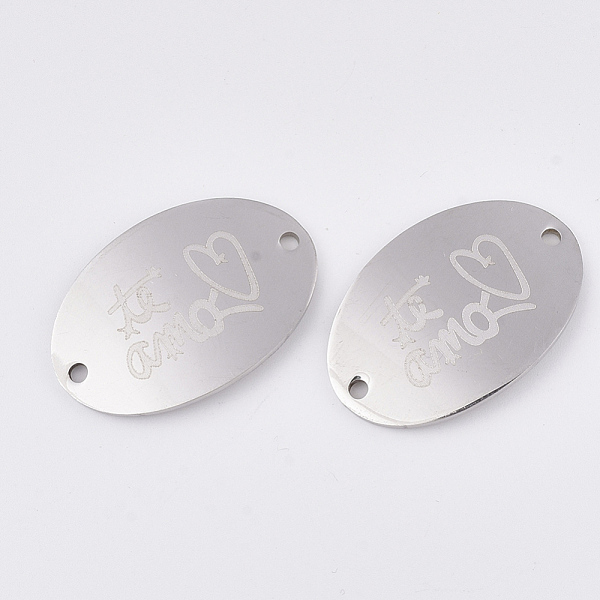 PandaHall Valentine's Day Theme, 201 Stainless Steel Links connectors, Oval with Word Te Amo, Stainless Steel Color, 20x30x1mm, Hole: 1.8mm...
PandaHall Valentine's Day Theme, 201 Stainless Steel Links connectors, Oval with Word Te Amo, Stainless Steel Color, 20x30x1mm, Hole: 1.8mm...