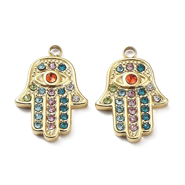 PandaHall Ion Plating(IP) 304 Stainless Steel Pendants, with Colorful Rhinestone, Hamsa Hand with Eye Charm, Real 18K Gold Plated..., Multicolor
PandaHall Ion Plating(IP) 304 Stainless Steel Pendants, with Colorful Rhinestone, Hamsa Hand with Eye Charm, Real 18K Gold Plated..., Multicolor