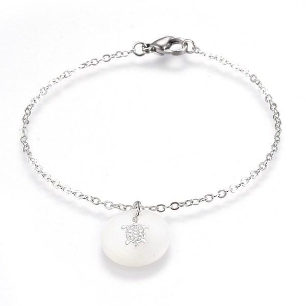 PandaHall Brass Real Platinum Plated Cable Chains Bracelets, with 304 Stainless Steel Findings and Freshwater Shell Pendants, Flat Round...
PandaHall Brass Real Platinum Plated Cable Chains Bracelets, with 304 Stainless Steel Findings and Freshwater Shell Pendants, Flat Round...