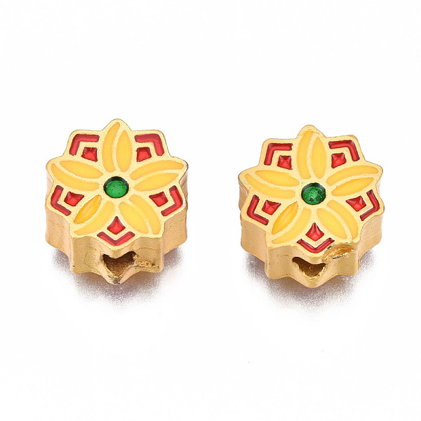 PandaHall Rack Plating Alloy Enamel Beads, Cadmium Free & Lead Free, Matte Gold Color, Flower, Gold, 11x10.5~11x5mm, Hole: 2mm Alloy+Enamel...
PandaHall Rack Plating Alloy Enamel Beads, Cadmium Free & Lead Free, Matte Gold Color, Flower, Gold, 11x10.5~11x5mm, Hole: 2mm Alloy+Enamel...