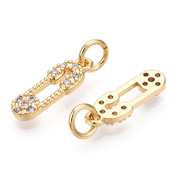 PandaHall Brass Micro Pave Cubic Zirconia Charms, with Jump Rings, Safety Pins Charms, Real 18K Gold Plated, 14x5x1.5mm, Hole: 3.4mm..., Clear
PandaHall Brass Micro Pave Cubic Zirconia Charms, with Jump Rings, Safety Pins Charms, Real 18K Gold Plated, 14x5x1.5mm, Hole: 3.4mm..., Clear